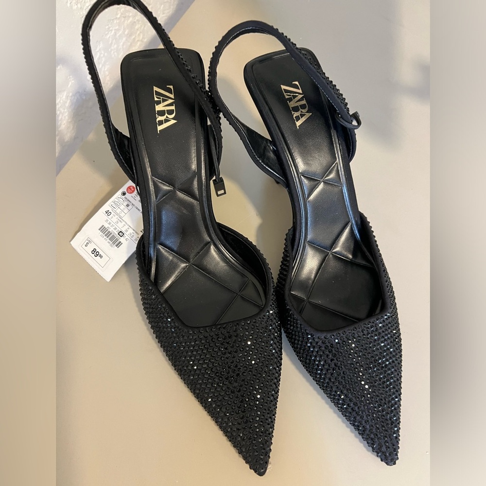Zara Slingback with Black Rhinestone Detail